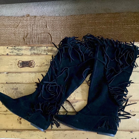 SAM EDELMAN BOHO BOOTS 100% LEATHER SUEDE TALL FRINGE BOOTS MOCCASIN FLAT BOOT 9 - Picture 3 of 16
